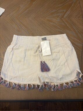 Paper Crane Cream High-Waist Tassel-Trim Shorts